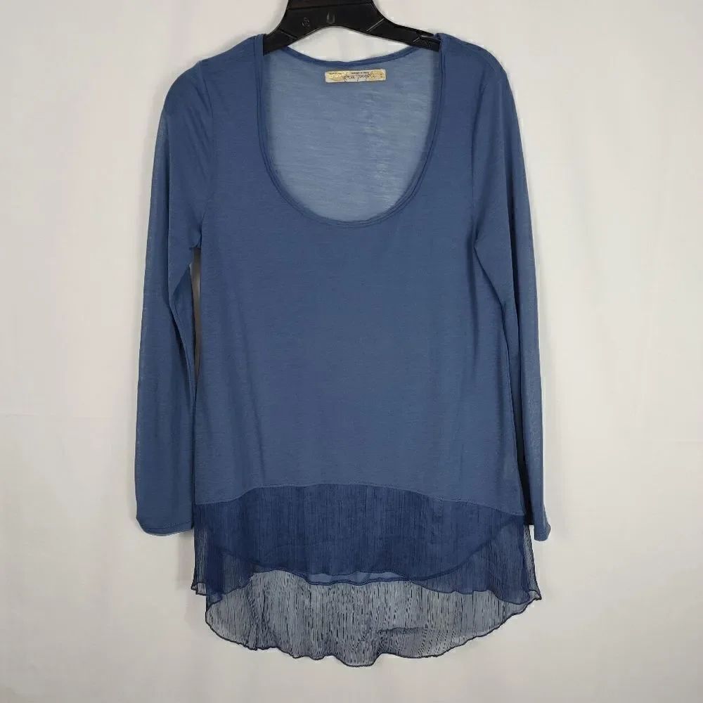 Free People Blue Long Sleeve Women's Size Small Sheer Hem.Armpit to armpit 19"
